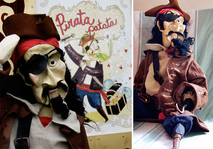 Two photos of a pirate puppet